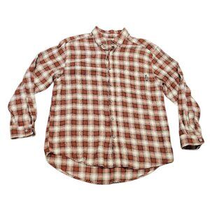 Wolverine Men Large Red Orange Check Plaid 100% Cotton Flannel Button Down Shirt